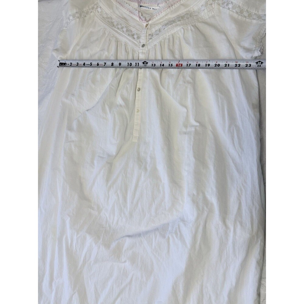 NWOT Vtg 80s Eileen West White Cotton Lawn Nightgown Pockets Lace L Prairecore - Picture 14 of 14